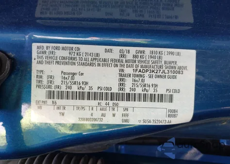 2018 Ford Focus Se from USA, damaged, VIN 1FADP3K27JL310083